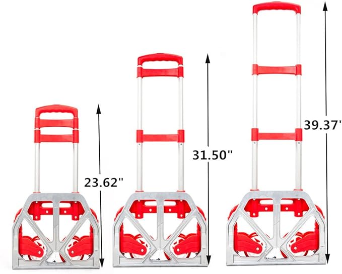 FCH Folding Hand Truck, Aluminum Portable Folding Hand Cart,165lbs Capacity Hand Cart and Dolly Ideal for Home, Auto, Office,Travel Use, Red