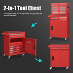 Goplus Tool Chest, 5 Drawers Rolling Tool Cabinet with Detachable Top Toolbox, Universal Lockable Wheels, Lock Bar, Protective Liner & Tool Rack, Metal Tool Storage Cart, Tool Box for Garage Workshop