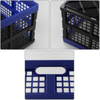 Hespapa 35 Quart Folding Crates, Blue Plastic Collapsible Storage Container Milk Crate Baskets, 2 Pack