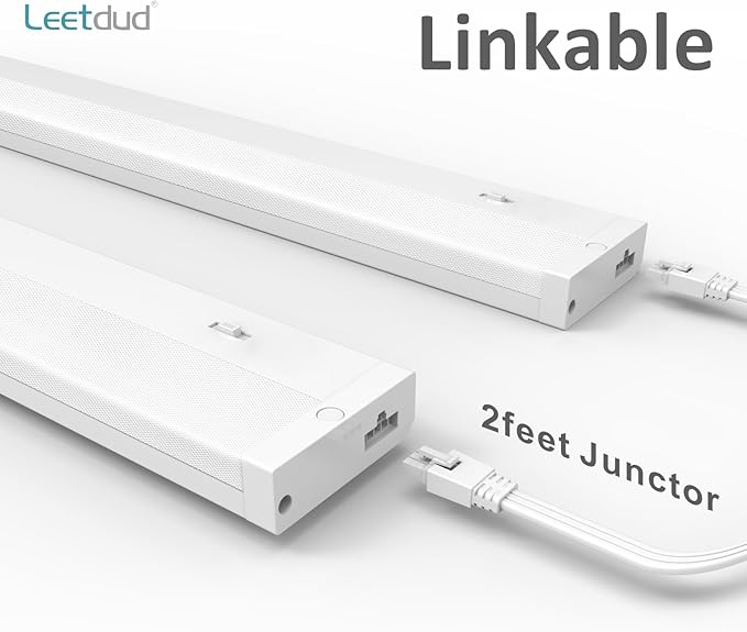 LED Under Cabinet Lighting Hardwired or Plug in, 24 Inch 12W, Dimmable 5 Color 2700K/3000K/3500K/4000K/5000K, Linkable Eyes Care Design Counter Lights for Kitchen, Sink, ETL Listed, White