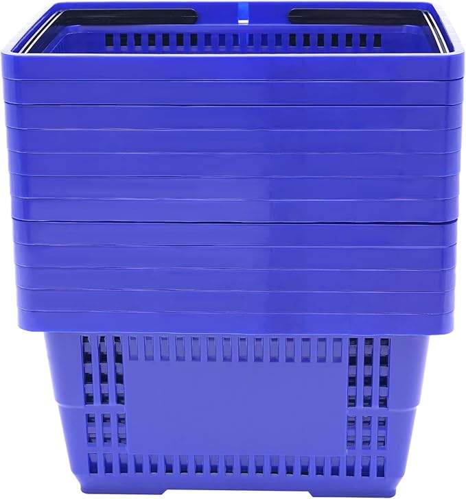 12PCS Blue Plastic Shopping Baskets with Handles, Portable Retail Baskets Grocery Basket with Handles,21L Hand Shopping Basket Set for Stores, Supermarket, Retail, Groceries Carrying