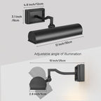 Picture Light 12" Black Picture Lights for Wall 2-Light Bronze Picture Frame Light Dimmable Art Gallery Light Accent Lighting Bathroom Wall Sconce for Artwork Poster Portrait Display