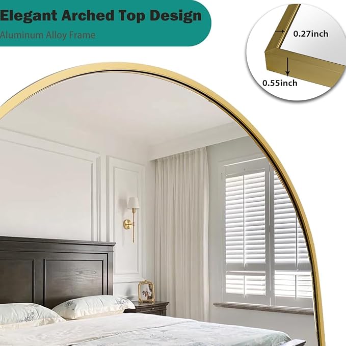 TinyTimes 81''x41'' Oversized Full Length Mirrors, Arched Floor Mirror with Stand, Full Body Large Oversized Standing Mirror/Leaning/Hanging Wall Mounted for Living Room, Bedroom, Gold