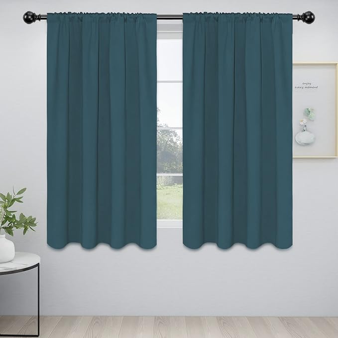 Easy-Going Rod Pocket Blackout Curtains for Bedroom, Room Darkening Window Curtains for Living Room, Thermal Insulated Noise Reduction Solid Window Drapes, 2 Panels(52x56 in, Bluestone)