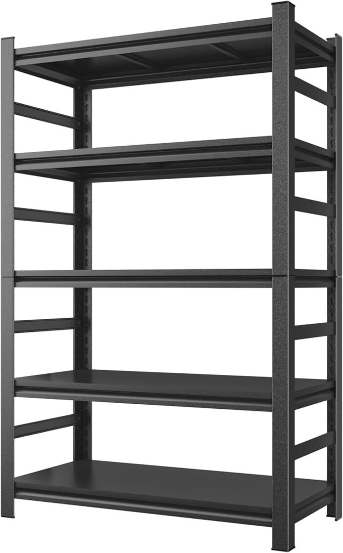 Garage Shelving Units, Heavy Duty 5-Tier Storage Shelves, Metal Adjustable Storage Rack, Steel Shelves, 2750 lbs Capacity, Industrial Shelving for Heavy Tools (Black, 24"Dx47"Wx87"H, 5-tier)