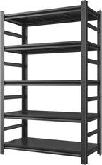 Garage Shelving Units, Heavy Duty 5-Tier Storage Shelves, Metal Adjustable Storage Rack, Steel Shelves, 2750 lbs Capacity, Industrial Shelving for Heavy Tools (Black, 24"Dx47"Wx87"H, 5-tier)
