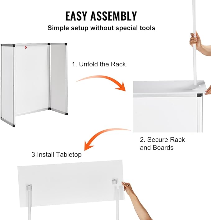 VEVOR Promotion Counter Table, Portable Tradeshow Podium Table, 30.91" x 14.96" x 71.46", Display Exhibition Counter Stand Booth Fair with Wall, Pop Up Podium with Storage Rack/Carrying Bag