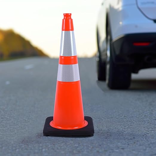 8 Pack 28 Inch Orange PVC Traffic Cones Black Base Stable Flexible, Road Safety Construction Zone Crowd Control Parking Safety Markers (8, Orange, 28 Inch)