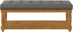 24KF Large Rectangular Upholstered Tufted Bed Bench, Linen Fabric Storage Ottoman Bench for Living Room, Padded Entryway Bench with Solid Wood Shelf,5098-Granite