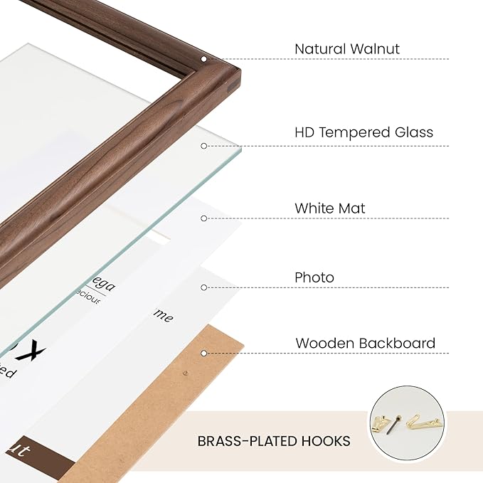 Natural Walnut 5x7 Picture Frames Mat to 4x6 Picture Display Set of 3,Original Wood Handcrafted 5x7 Wooden Photo Frame with Tempered Glass Graduation Family Wedding Pictures Tabletop & Wall Decor