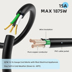 EP 15 Ft Outdoor Extension Cord - 12/3 SJTW Heavy Duty Black Extension Cable with 3 Prong Grounded Plug - Power Cord for Lawn, Garden, Appliances