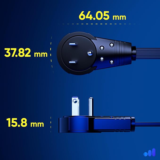 Maximm Cable 15 Ft 360° Rotating Flat Plug Extension Cord/Wire, 16 AWG Multi 3 Outlet Extension Wire, 3 Prong Grounded Wire - Black - UL Certified