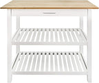 Island Oasis Solid Wood Kitchen Island with Drawer, Stainless Steel Towel Bar and Open Storage Multi-Purpose Prep Table for Home Kitchens Natural and White