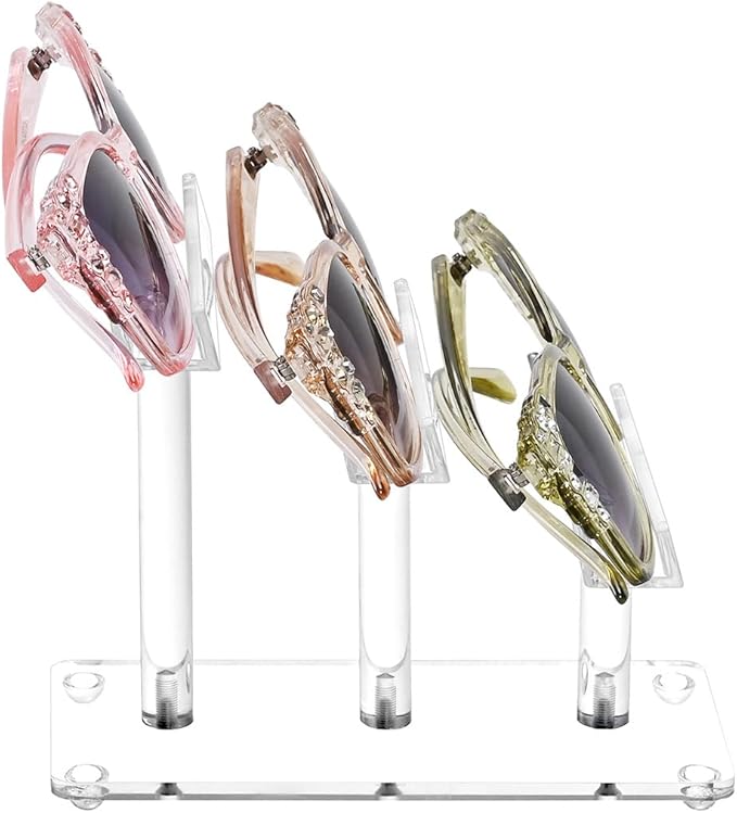 MOOCA 3 Tier Premium Acrylic Eyewear Display Stand, Sunglasses Rack Holder, Sunglasses Stand, Eyewear Organizer for Eyeglasses, 5 in H
