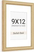 Natural Oak 9x12 Picture Frames Mat to 6x8 Picture Display,Original Wood Handcrafted Photo Frame,Wooden Frame 9x12 with Tempered Glass Graduation Family Wedding Pictures Tabletop & Wall Decor