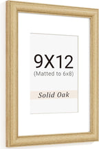 Natural Oak 9x12 Picture Frames Mat to 6x8 Picture Display,Original Wood Handcrafted Photo Frame,Wooden Frame 9x12 with Tempered Glass Graduation Family Wedding Pictures Tabletop & Wall Decor