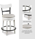 Signature Design by Ashley Valebeck | Modern Swivel 24.5" Counter Height Barstool – Rustic-Industrial Whitewash, Upholstered Cushion, 360° Swivel, Nailhead Trim