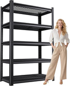 81”H*46”W Garage Shelving Heavy Duty Storage Shelves, 5-Tier Metal Adjustable Shelving Unit, 3000LBS Utility Garage Organizer Shelf Rack for Pantry, Kitchen, Warehouse, Black
