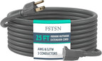25 Ft Heavy Duty Indoor Outdoor Extension Cord - 16/3 SJTW Waterproof Power Cable with 3 Prong Grounded Plug, Grey - Durable, Weather Resistant, for Home, Garden, and Worksite Use