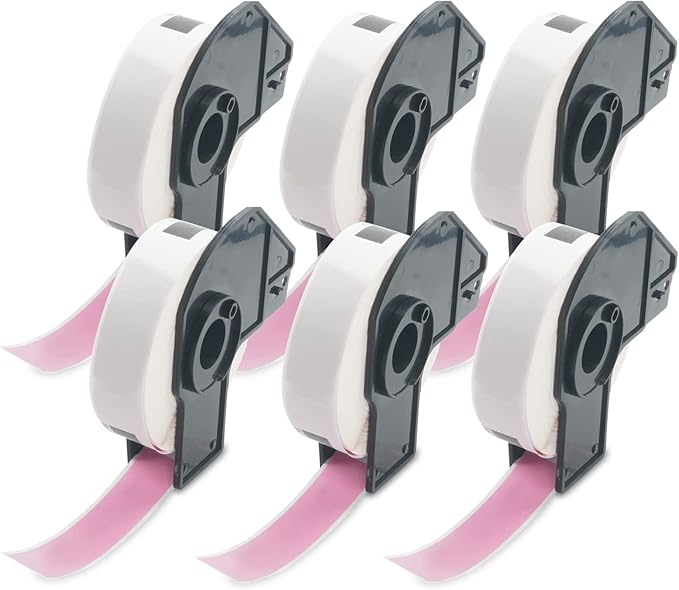 BETCKEY - File Folder Labels Replacement for Brother DK-1203 (0.66 in x 3.4 in), Compatible with Brother QL Label Printers [6 Rolls/1800 Labels, Pink]