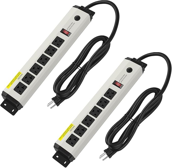CCCEI 2 of 12 Gauge Heavy Duty Power Strip Surge Protector 4800J, 20 Amp 6 Plug Industrial Shop Garage Metal Multiple Outlet, 6FT Extension Cord 5-15P Adapter High Amp 6-20R T-Slot 20a for Appliance.