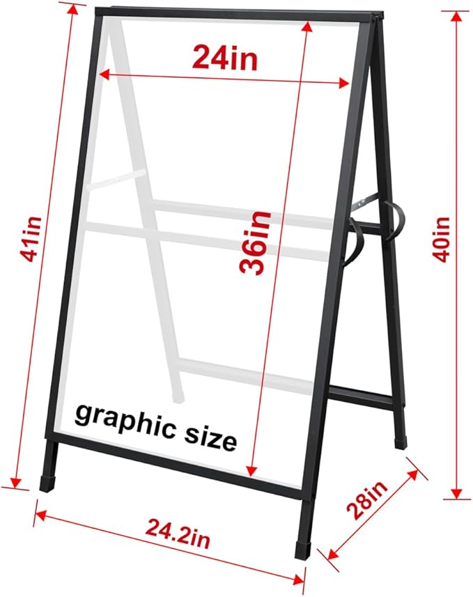 Heavy Duty Slide-in Folding A Frame Sign Sidewalk Sign 24x 36 Inch Steel Metal Double-Side Pavement sign Corrugated Plastic Poster (2PACK-24x36 inch(Frame only))