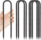Ground-Stakes-Heavy-Duty-12 inch, U-Hook Rebar Stakes Black Coated Anti-Rust 6pcs Garden Stakes Metal Ground Anchors for Garden Dog Fence Chicken Coop Christmas Decorations Deer Fence