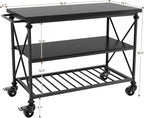 Homieasy Kitchen Island Cart with Wheels, 3-Tier Wood and Metal Rolling Kitchen Island Table with Pipe Legs, Storage Shelves & Lockable Casters for Kitchen Dining Room, Black
