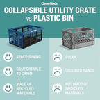 CleverMade Collapsible Utility Crates - Ocean 3 Pack 45L / 11 Gal holds 66 lbs - Stackable Containers Heavy Duty Capacity Crates Space-Saving Baskets