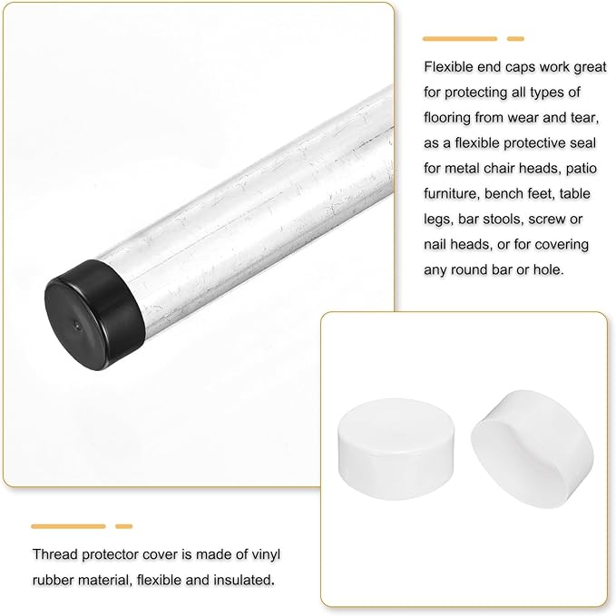 uxcell 4pcs Rubber End Caps 110mm (4 5/16 Inch) ID x 80mm(3 1/8 Inch) H Vinyl Round End Cap Cover Screw Thread Protectors White