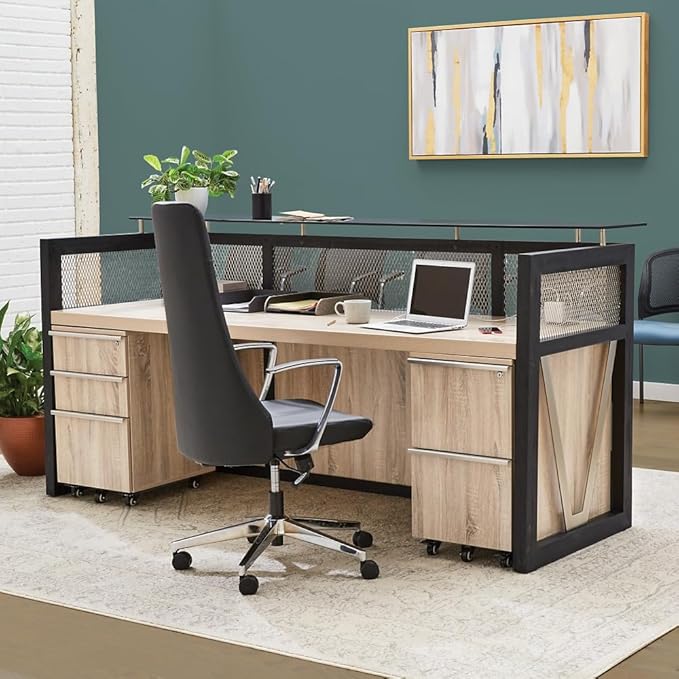 NBF Modern Reception Desk with Counter, Front Desk, Retail Checkout Counter, Office, Lobby, Salon, Store, 87" W x 30" D, Sunlight Ash