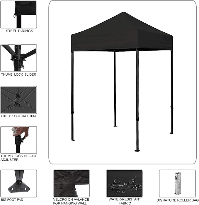 Eurmax USA 5'x5' Pop Up Canopy Tent Commercial Instant Canopies with Heavy Duty Roller Bag,Bonus 4 Sand Weights Bags (Grey)
