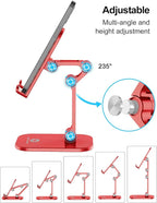 OCYCLONE Phone Stand, Adjustable Height and Angle Foldable Cell Phone Stand Holder for Desk, Taller iPhone Stand Compatible with 4.7"-13" Smartphones iPad Tablet, Red