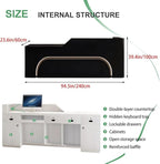 Modern Reception Desk with Counter Front Reception Table with Hidden LED Lighting Commercial Receptionist Desk Black Checkout Counter Fully Assembled and Ready to Use 94inch