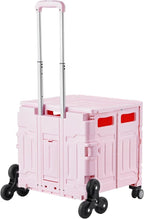VEVOR Foldable Utility Cart, 65L Collapsible Portable Crate Rolling Cart with Stair Climbing Wheels & 360° Swivel Wheels, Hand Cart with Telescoping Handle for Shopping Office Moving Teacher, Pink