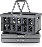 CleverMade Collapsible Shopping Basket, Stone, 3PK - 24L (6 Gal) Reusable Plastic Grocery Shopping Baskets, Holds 25lbs Per Basket - Small Foldable Storage Crates with Handles