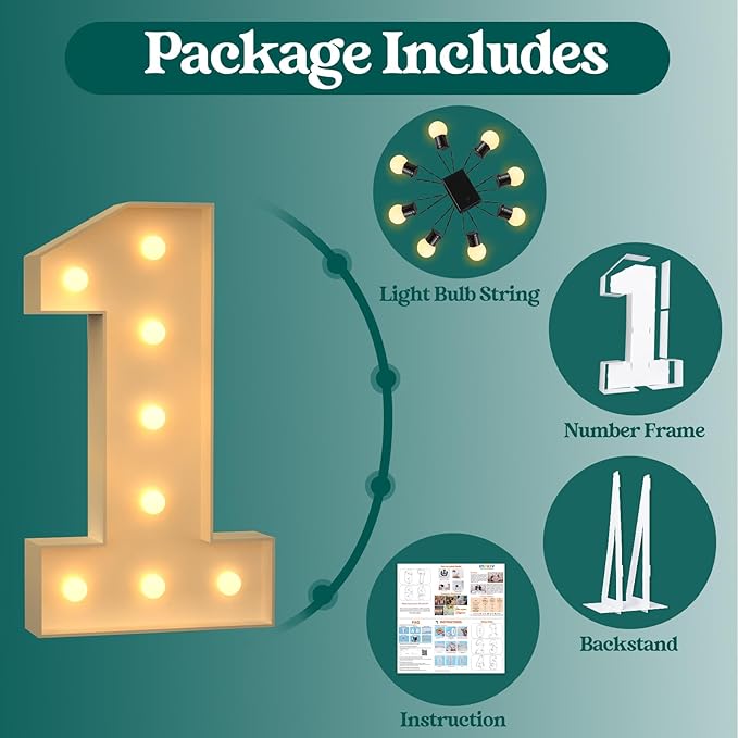 3FT Marquee Numbers, Light Up Numbers 1 for 1st 16th 21st Birthday Decorations, Big Numbers for Party Decorations, Large Light Up Numbers for Party Decor DIY Pre-Cut Foamboad Mosaic Numbers