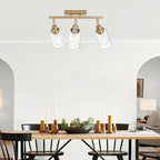 3-Light Gold Tracking Lights, Multi-Directional Rotating Ceiling Tracking Lighting Fixture with Clear Glass, Modern Bathroom Ceiling Vanity Lights Track Lighting Kits for Kitchen Accent Shop