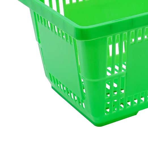 12Pcs 18L Shopping Baskets with Handles, Portable Plastic Retail Grocery Baskets Large Capacity for Stores, Supermarket, Retail, Groceries Shopping (Green)