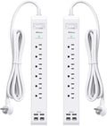 2 Pack Power Strip Surge Protector, 15FT Long Extension Cord, Surge Protector with 6 Outlets and 4 USB Charging Ports(2 USB C), Flat Plug Overload Protection, Wall Mount for Home Office Dorm College