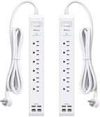 2 Pack Power Strip Surge Protector, 15FT Long Extension Cord, Surge Protector with 6 Outlets and 4 USB Charging Ports(2 USB C), Flat Plug Overload Protection, Wall Mount for Home Office Dorm College