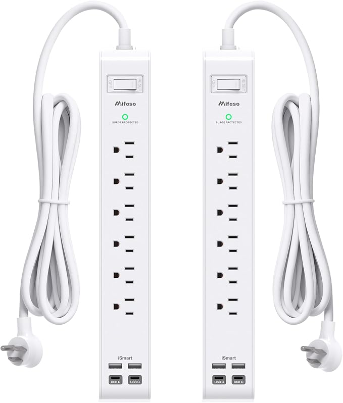 2 Pack Power Strip Surge Protector, 15FT Long Extension Cord, Surge Protector with 6 Outlets and 4 USB Charging Ports(2 USB C), Flat Plug Overload Protection, Wall Mount for Home Office Dorm College
