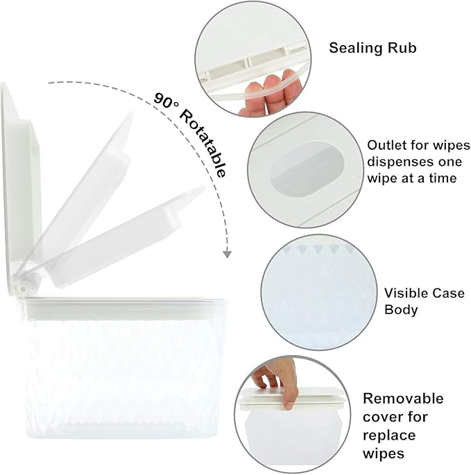 4 Pack Wipes Dispenser Seal-Designed Wipe Dispenser Holder Wipes Case Box for Bathroom Keep Wipes Fresh, Dust-Proof & Non-Slip