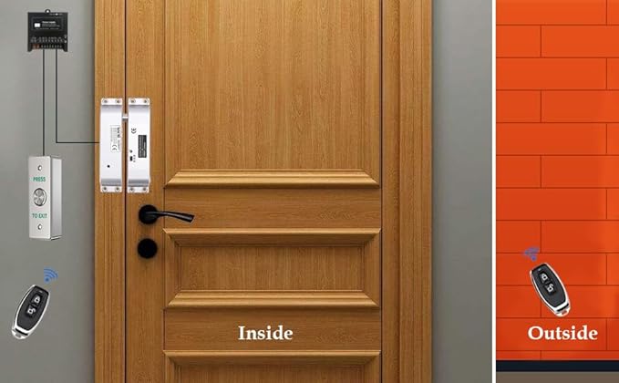 Electric Drop Bolt Lock with 4 Remote Controls Fail Safe Door Access Control Kit with Power Supply and Exit Button Easy DIY Install for Home/Office Security
