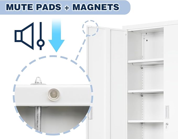 BESFUR Metal Storage Cabinet with 5 Adjustable Shelves and 2 Lockable Doors, 71" White Garage Metal Cabinet, Locking Cabinet for Office, School, Garage