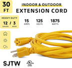 EP 30 Ft Outdoor Extension Cord, 12/3 SJTW Heavy Duty Extension Cable with 3 Prong Grounded Plug, 15 AMP Power Cord for Lawn, Garden, Appliances, Yellow