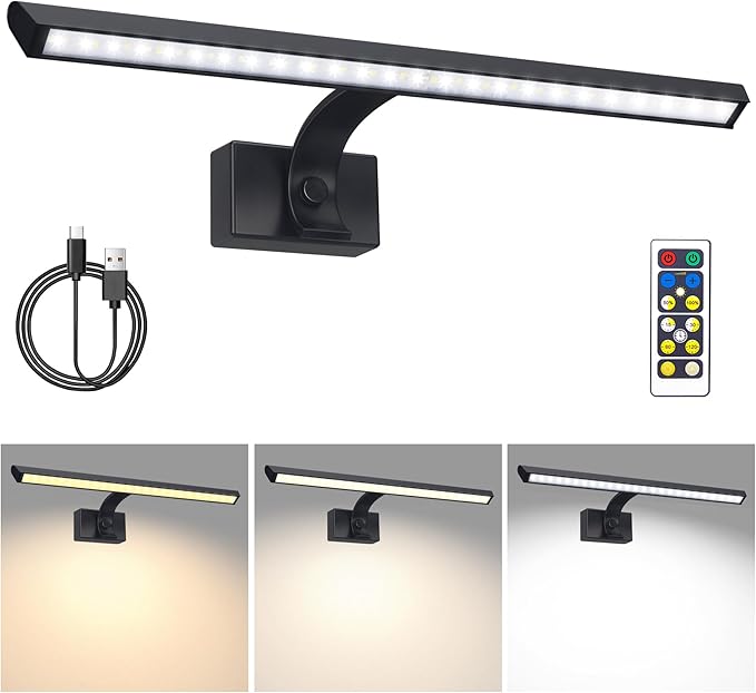 BIGMONAT 16inch Wireless LED Picture Light with Remote, 4400mAh Rechargeable Operated Picture Light with Timer and Dimmable, Metal Display Lamp for Wall, Frame Portrait Art, Matte Black