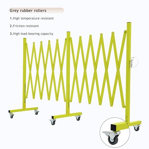 GYMTIME Expandable Metal Barricade, Flexible Mobile Safety Barrier, Folding Security Gate with Casters, Adjustable Traffic Temporary Fence for School, Shopping Mall, 16 Feet, Matte Yellow