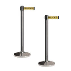 Crowd Control Warehouse CCW Set of 2 Retractable Belt Barriers Stanchion, Polished Stainless Steel Post, RBB-100 (11 Foot Belt, Yellow"Danger - Forklift Trucks" Black Letters Belt)