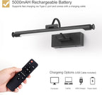 Battery Operated Picture & Frame Light – 15.7" Black Dimmable LED Wall Art Lamp with Remote Control, Timer, Adjustable Arm for Paintings, Portraits & Frames